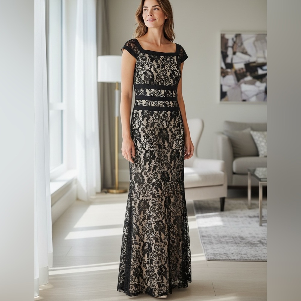 Signature by Sangria Elegant Black and Cream Lace Dress